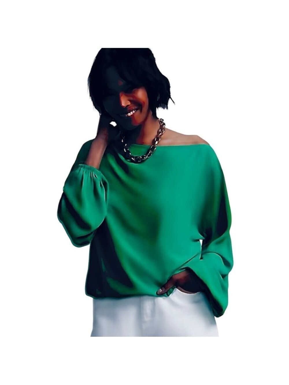 ChicMe Off Shoulder Emerald Green Blouse Women's - Picture 9 of 10